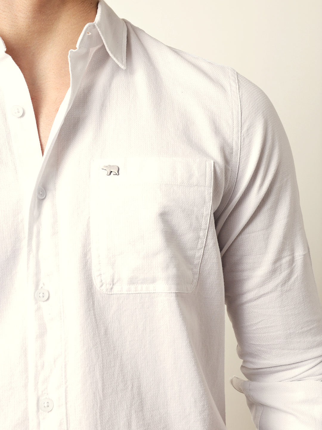 White Slim Fit Woven Textured Solid Casual Shirt