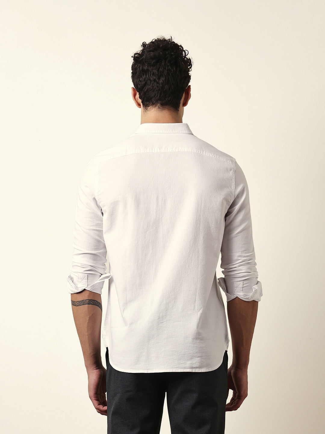 White Slim Fit Woven Textured Solid Casual Shirt