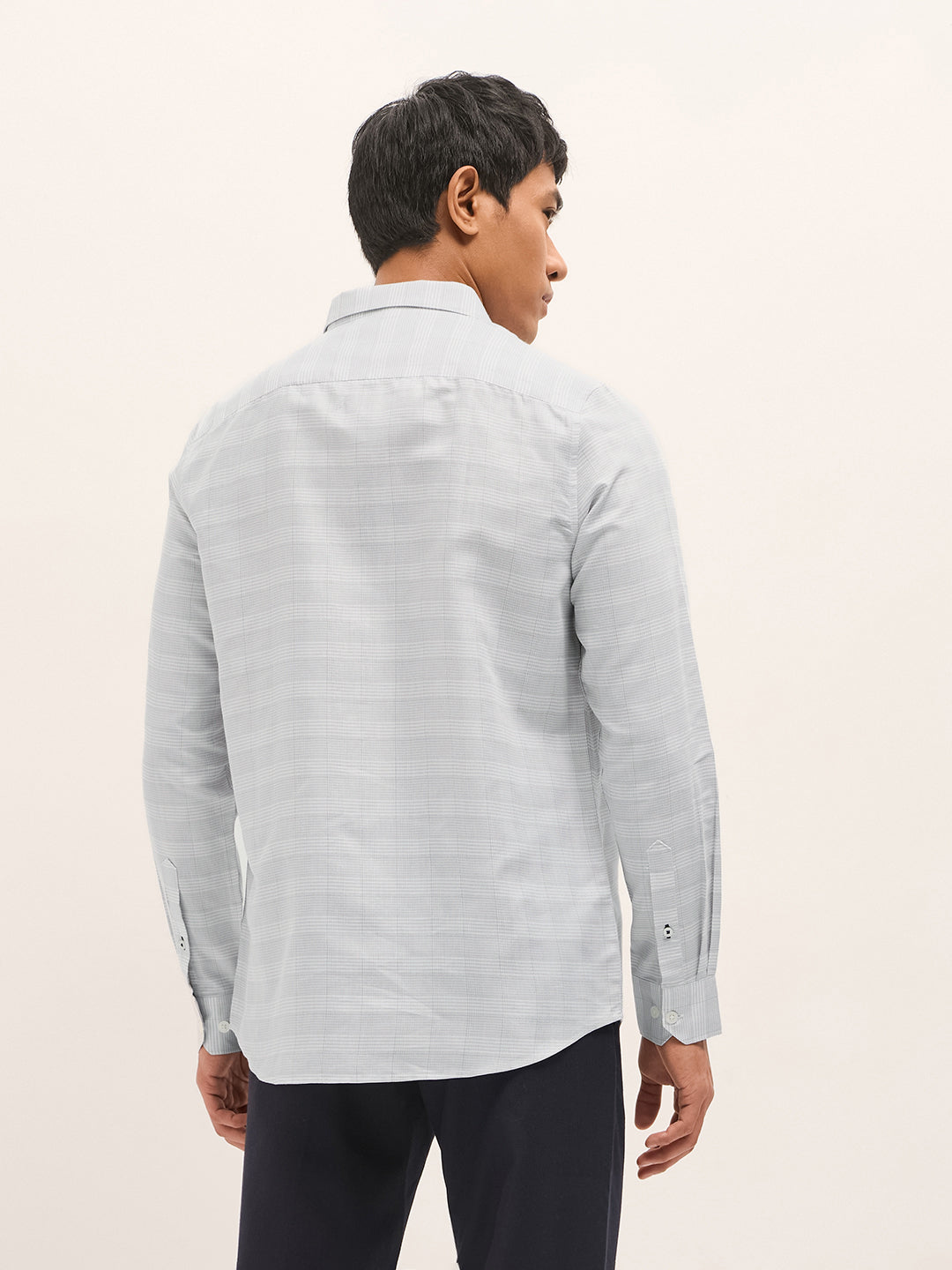 Grey Woven Checked Design Tailored Fit Formal Shirt