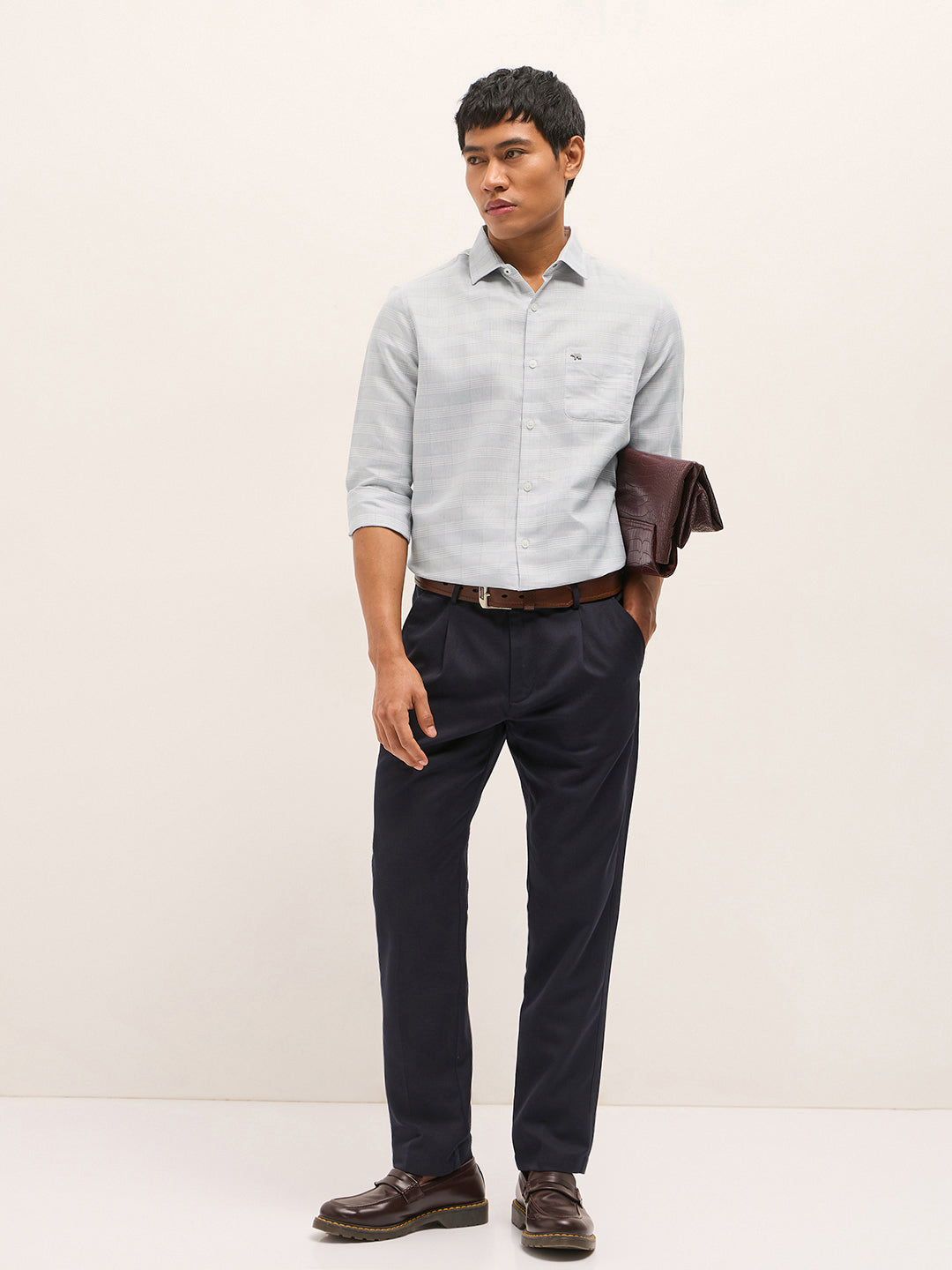 Grey Woven Checked Design Tailored Fit Formal Shirt
