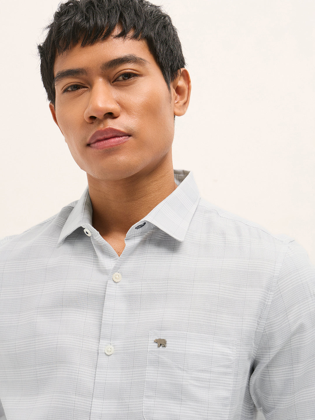 Grey Woven Checked Design Tailored Fit Formal Shirt