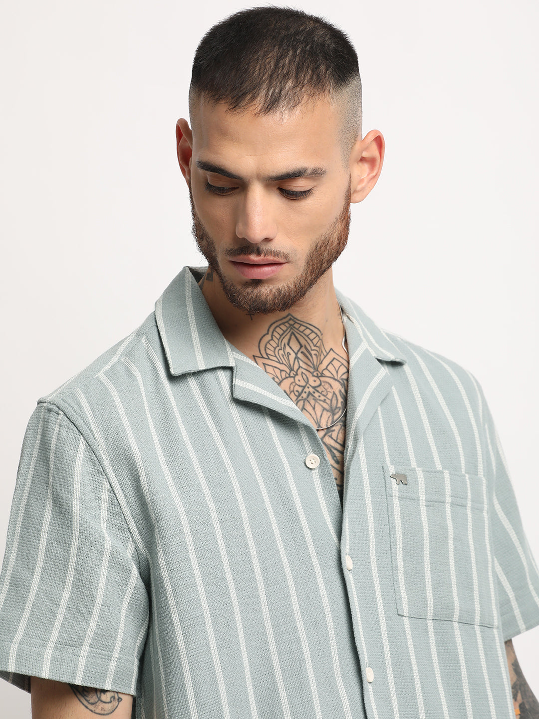 Men's Green Striped Regular Fit Casual Shirt