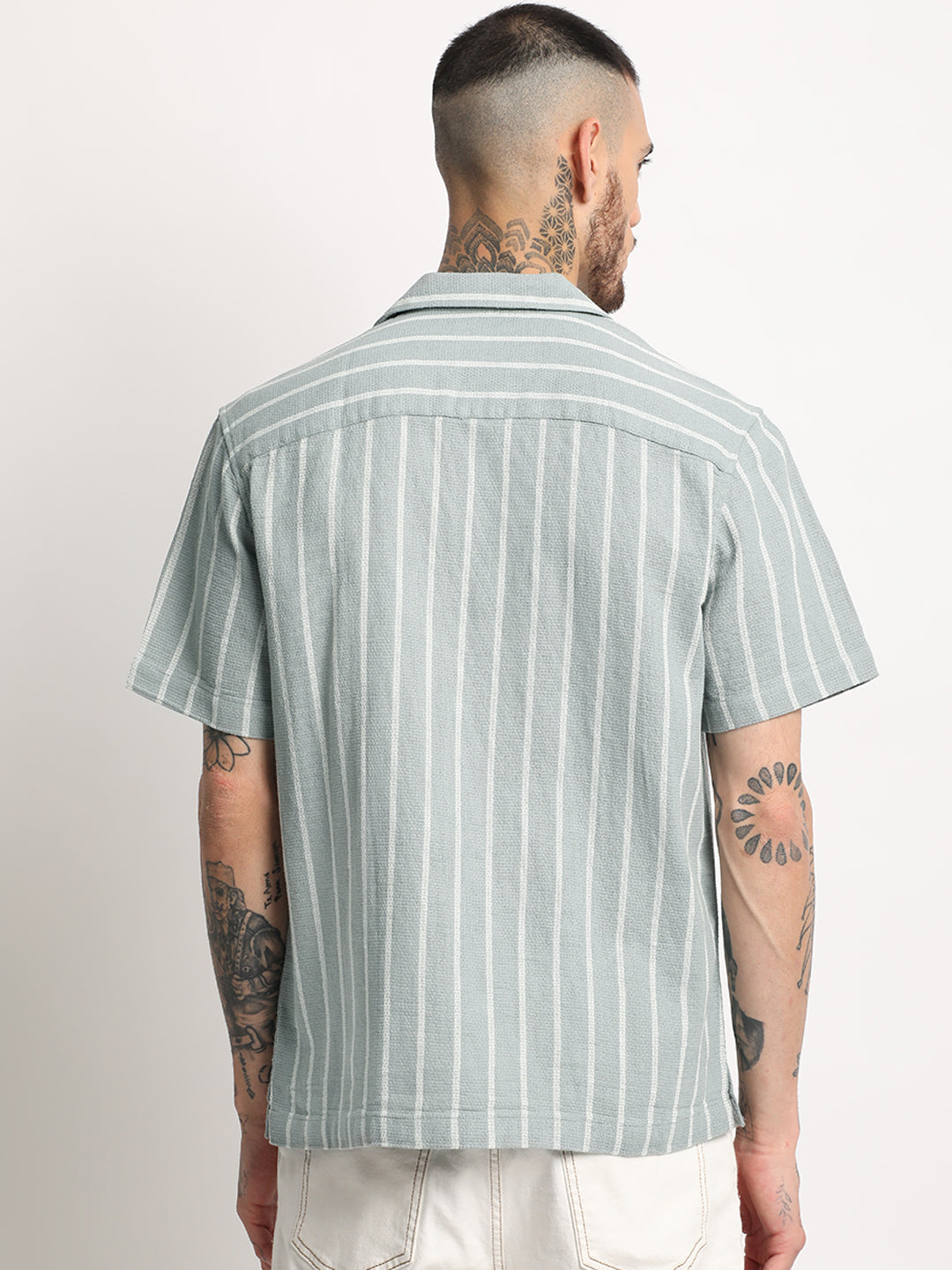 Men's Green Striped Regular Fit Casual Shirt