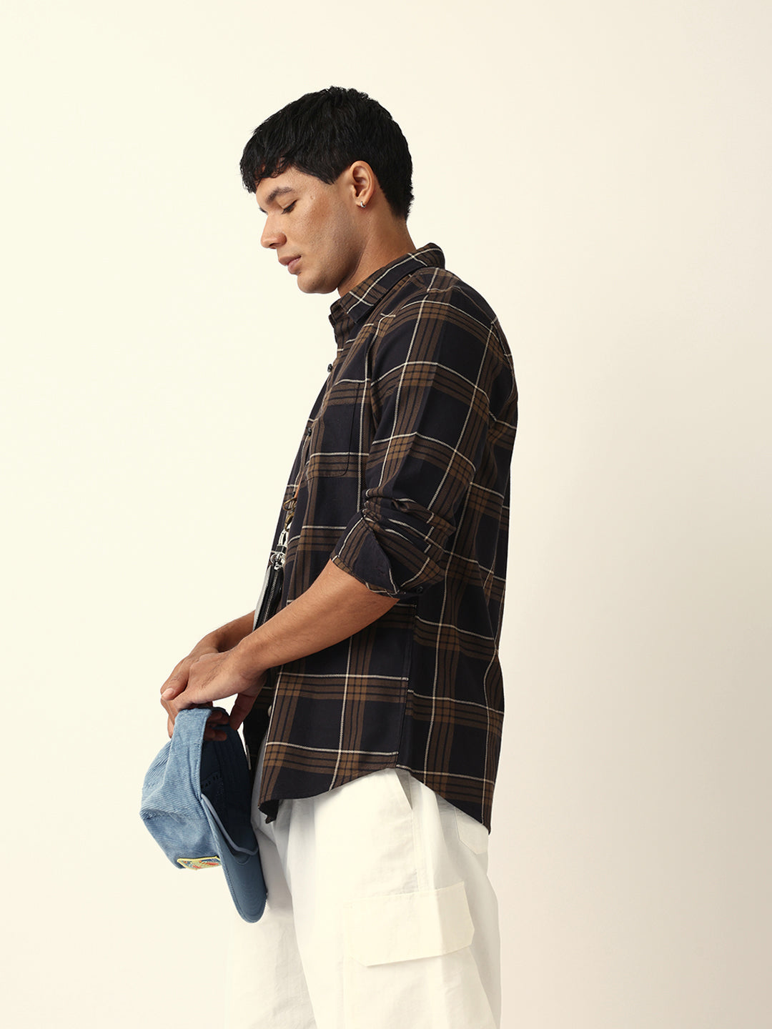 Brown Woven Tartan Checked Slim Fit Casual Shirt