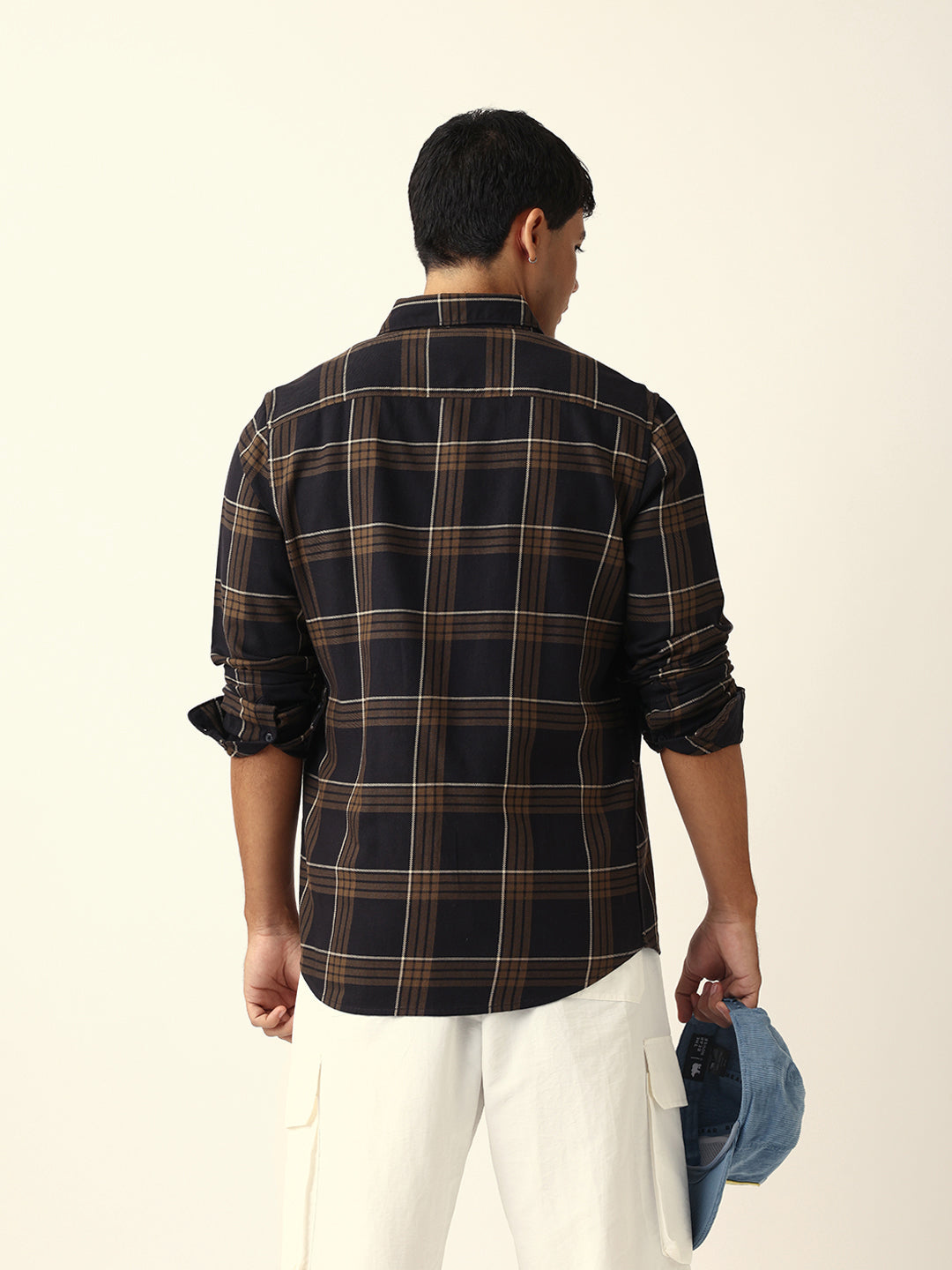 Brown Woven Tartan Checked Slim Fit Casual Shirt