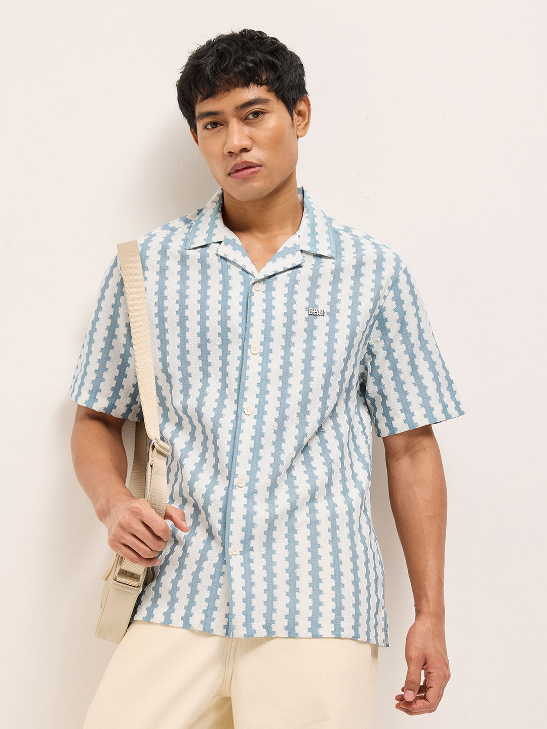 Blue Geometrical Woven Self-Design Relaxed Fit Casual Shirt