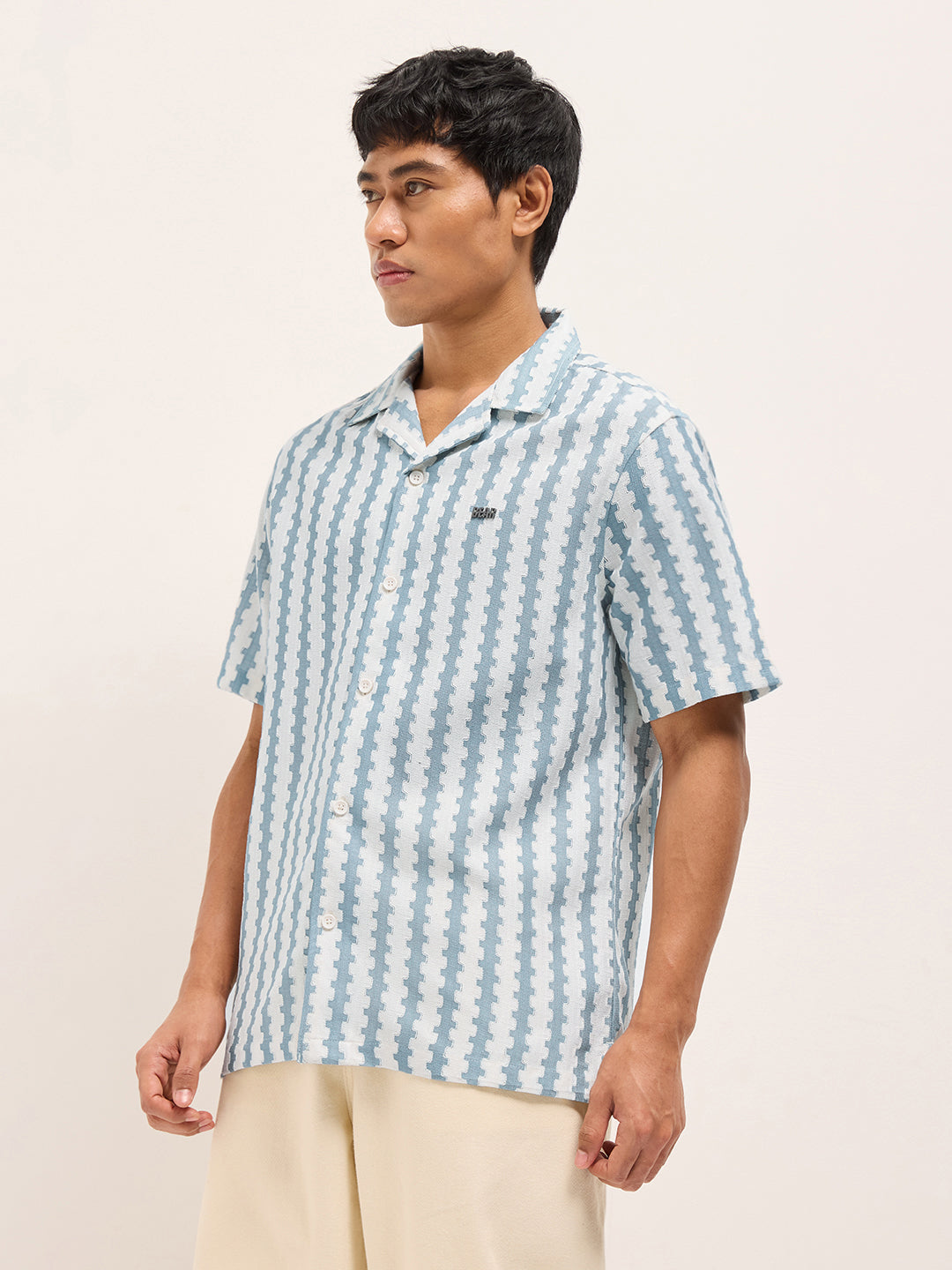 Blue Geometrical Woven Self-Design Relaxed Fit Casual Shirt