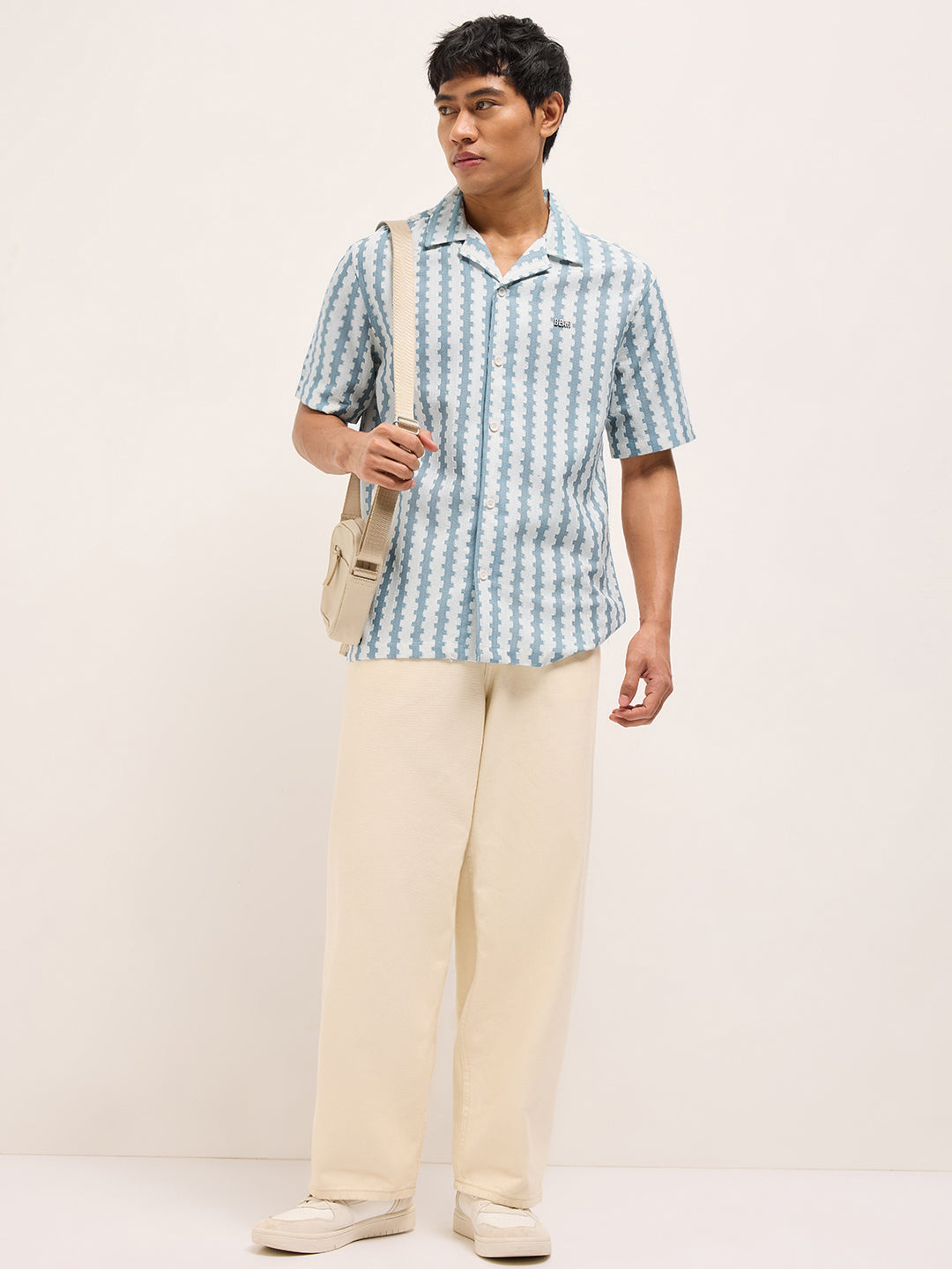 Blue Geometrical Woven Self-Design Relaxed Fit Casual Shirt