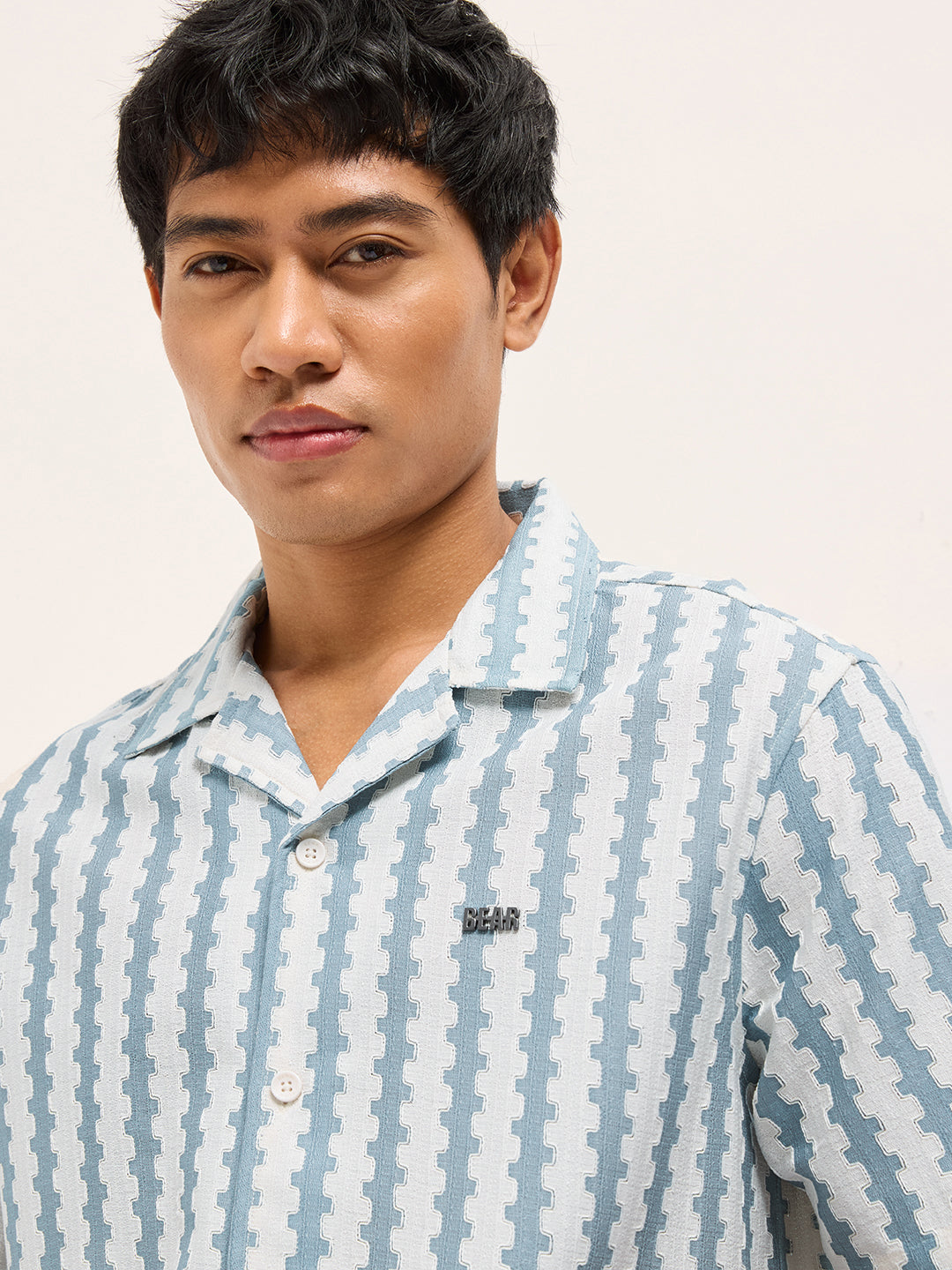Blue Geometrical Woven Self-Design Relaxed Fit Casual Shirt