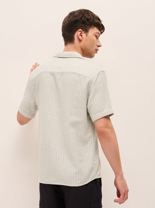 Light Grey Textured Relaxed Fit Half-Sleeve Casual Shirt