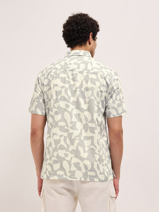 Beige Relax Fit Casual Shirt with Abstract Geometric Print