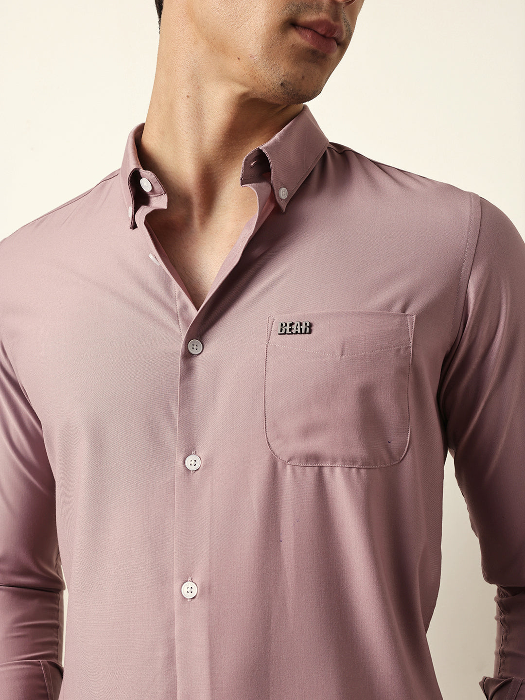 Pink Solid Slim Fit Casual Shirt with a Classic Semi-Formal Look