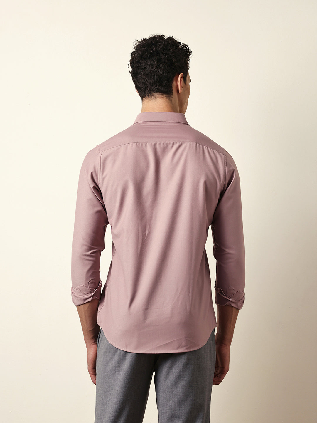 Pink Solid Slim Fit Casual Shirt with a Classic Semi-Formal Look