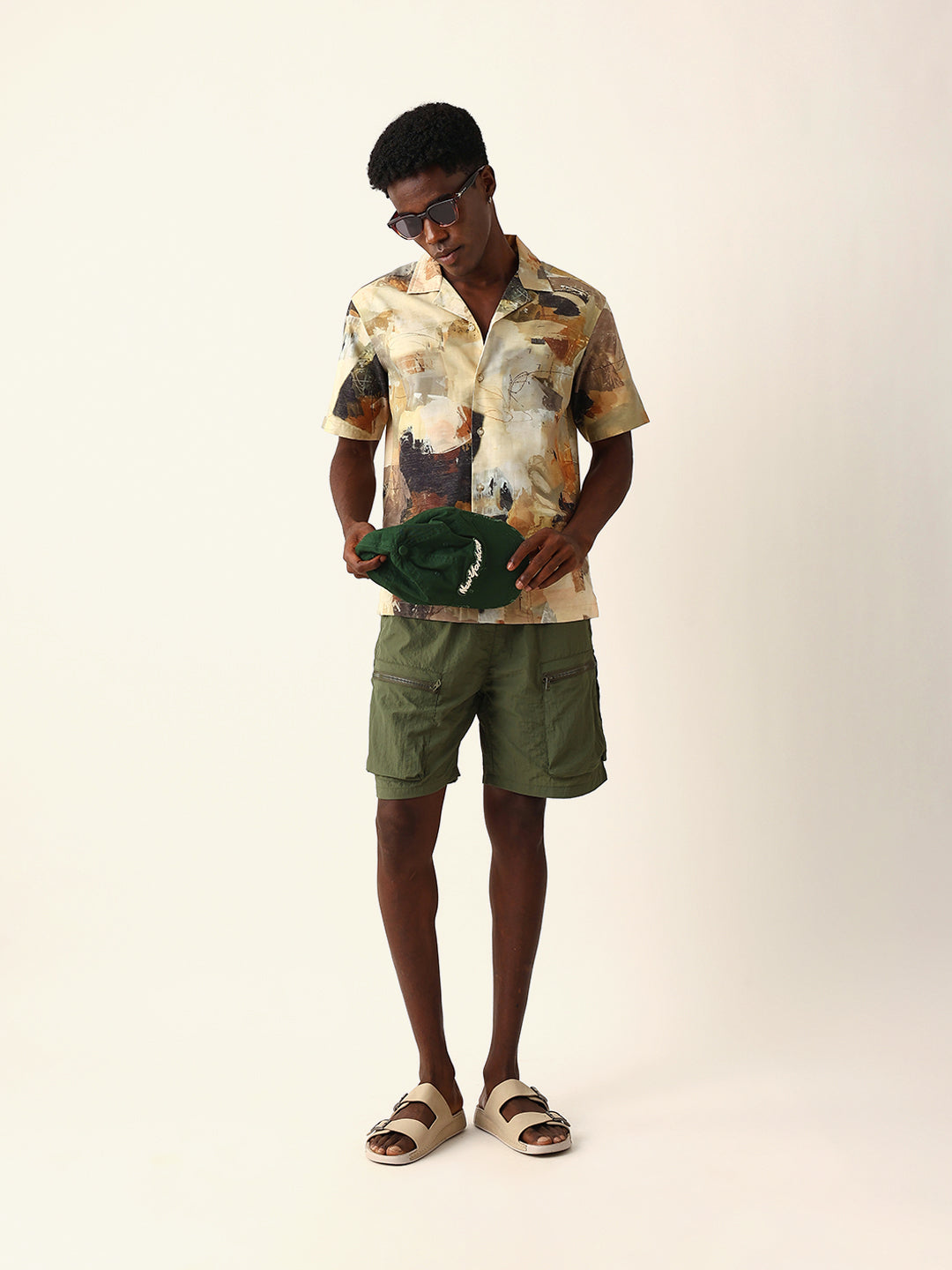 Multicolor Abstract Brushstroke Print Cuban Collar Relaxed Fit Casual Shirt