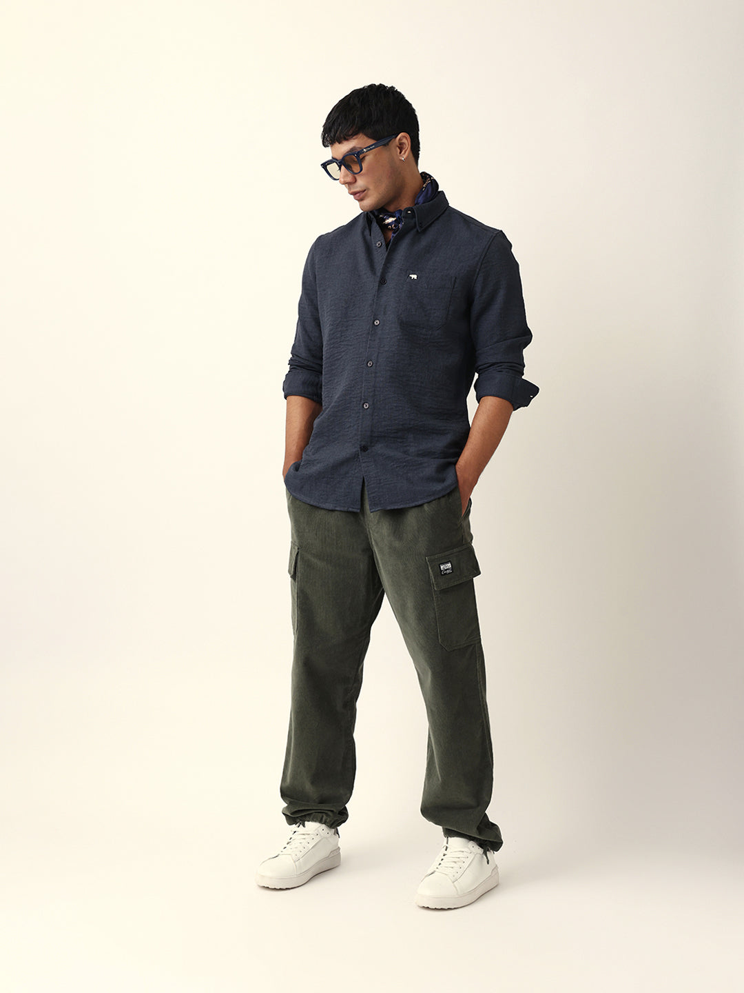 Charcoal Grey Slim Fit Casual Shirt with Woven Textured Design