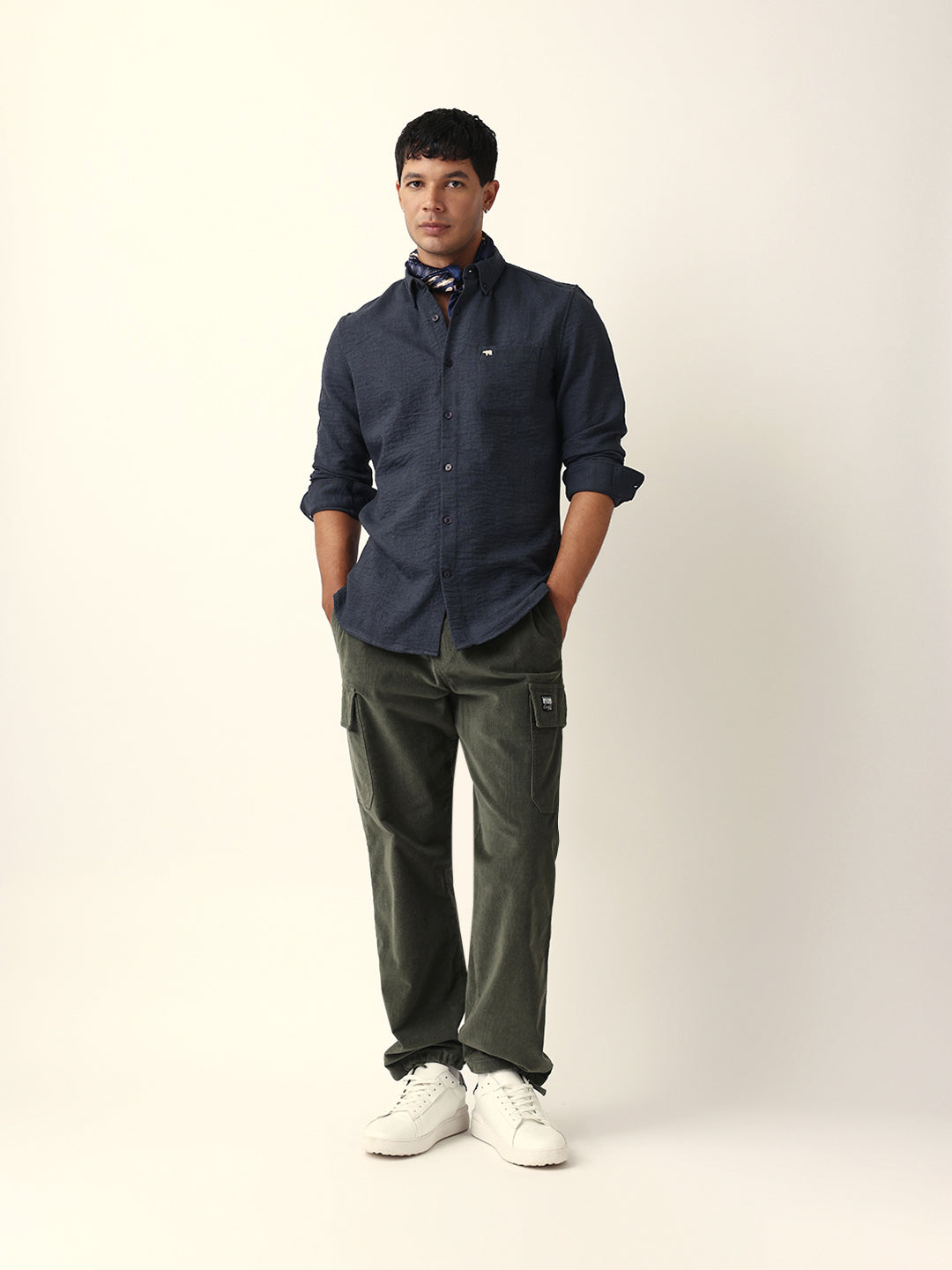 Charcoal Grey Slim Fit Casual Shirt with Woven Textured Design