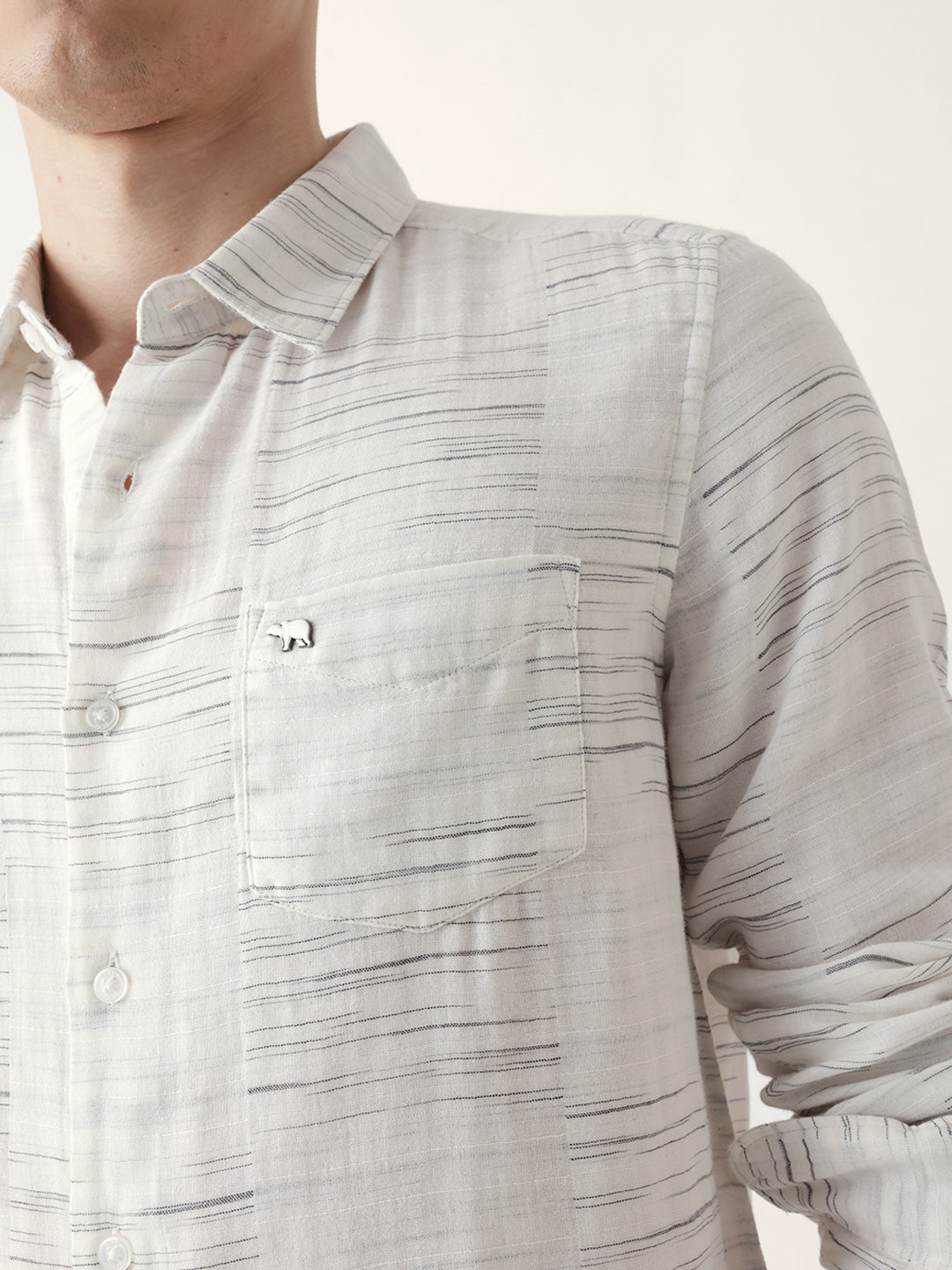White Woven Patch Block Check Slim Fit Casual Shirt
