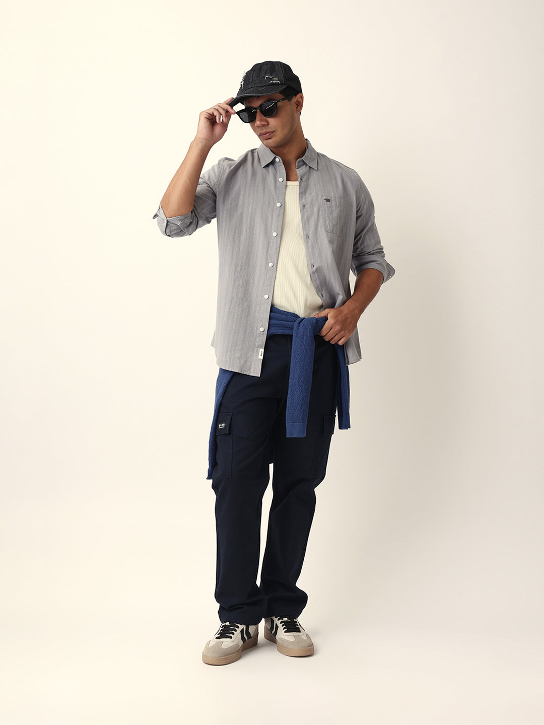 Grey Woven Vertical Pinstripes Slim Fit Casual Shirt