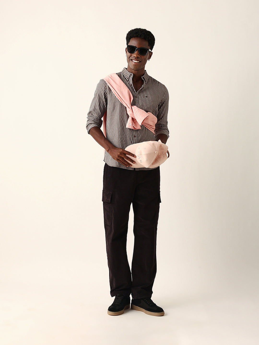 Brown & White Vertical Woven Striped Slim Fit Casual Shirt