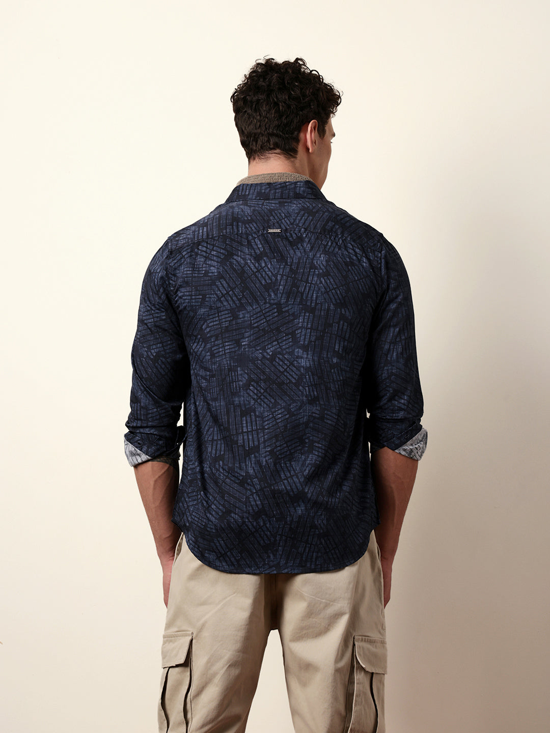 Blue Abstract Geometric Printed Slim Fit Casual Shirt
