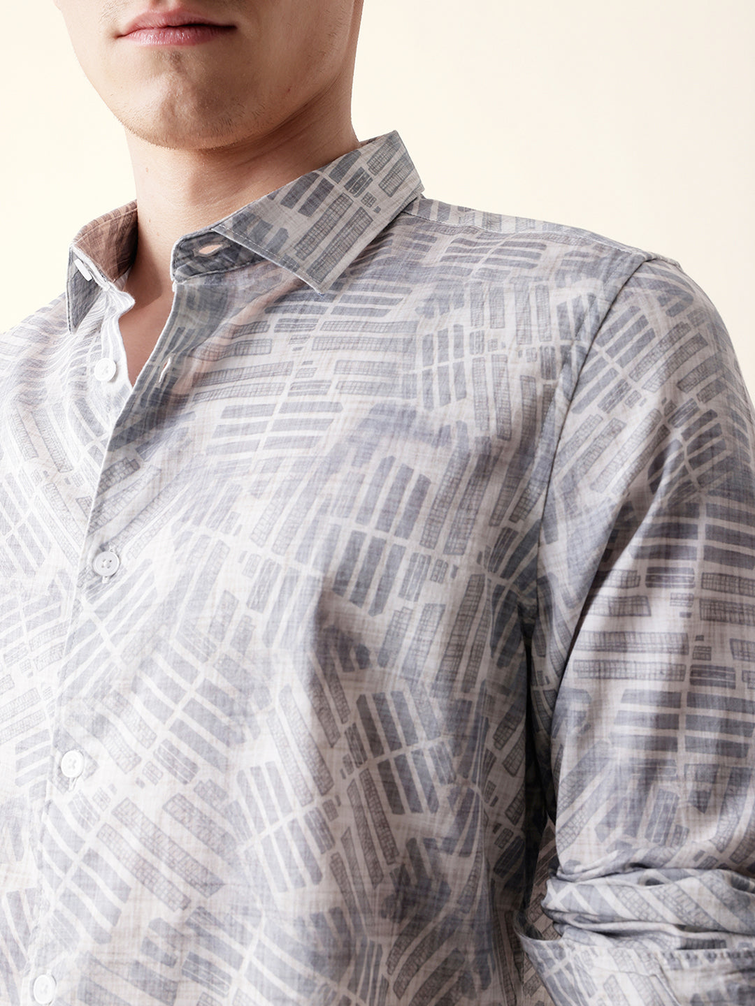 Grey Abstract Geometric Printed Slim Fit Casual Shirt