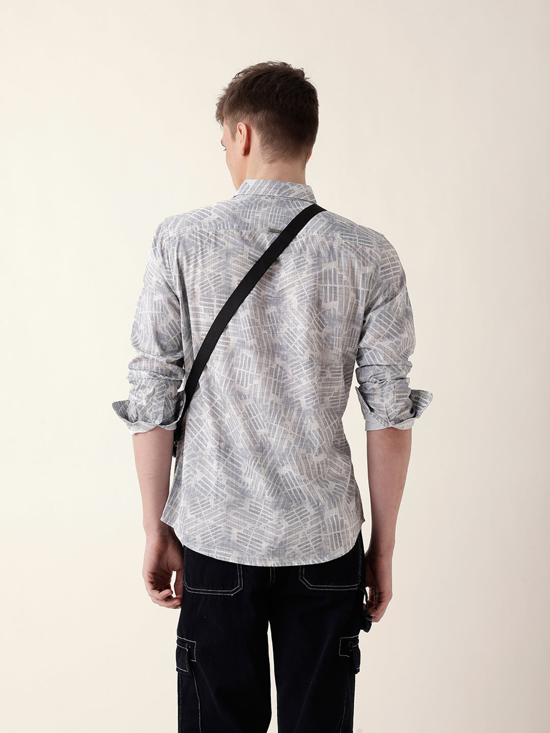 Grey Abstract Geometric Printed Slim Fit Casual Shirt