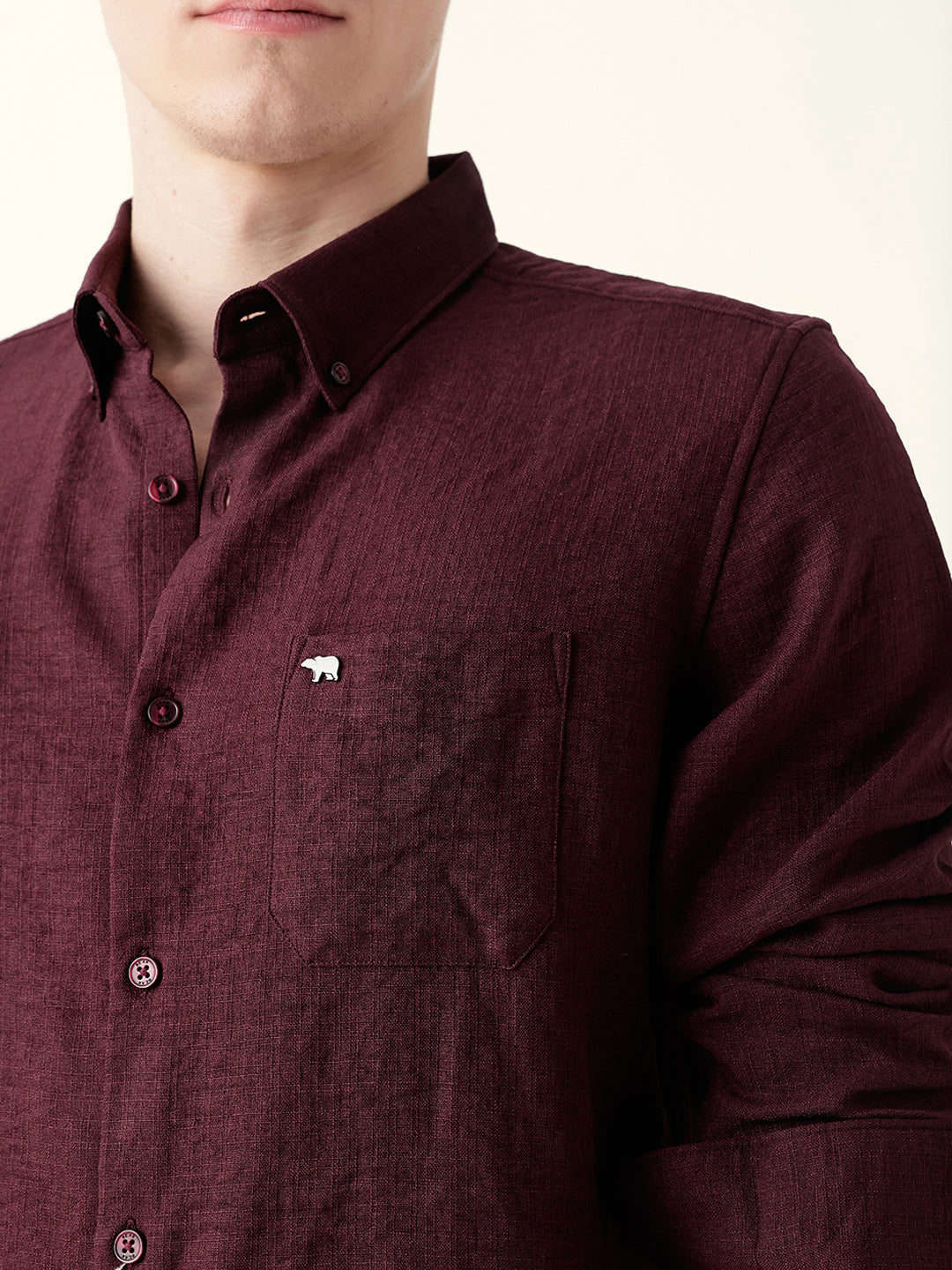 Maroon Slim Fit Casual Shirt with Woven Textured Design