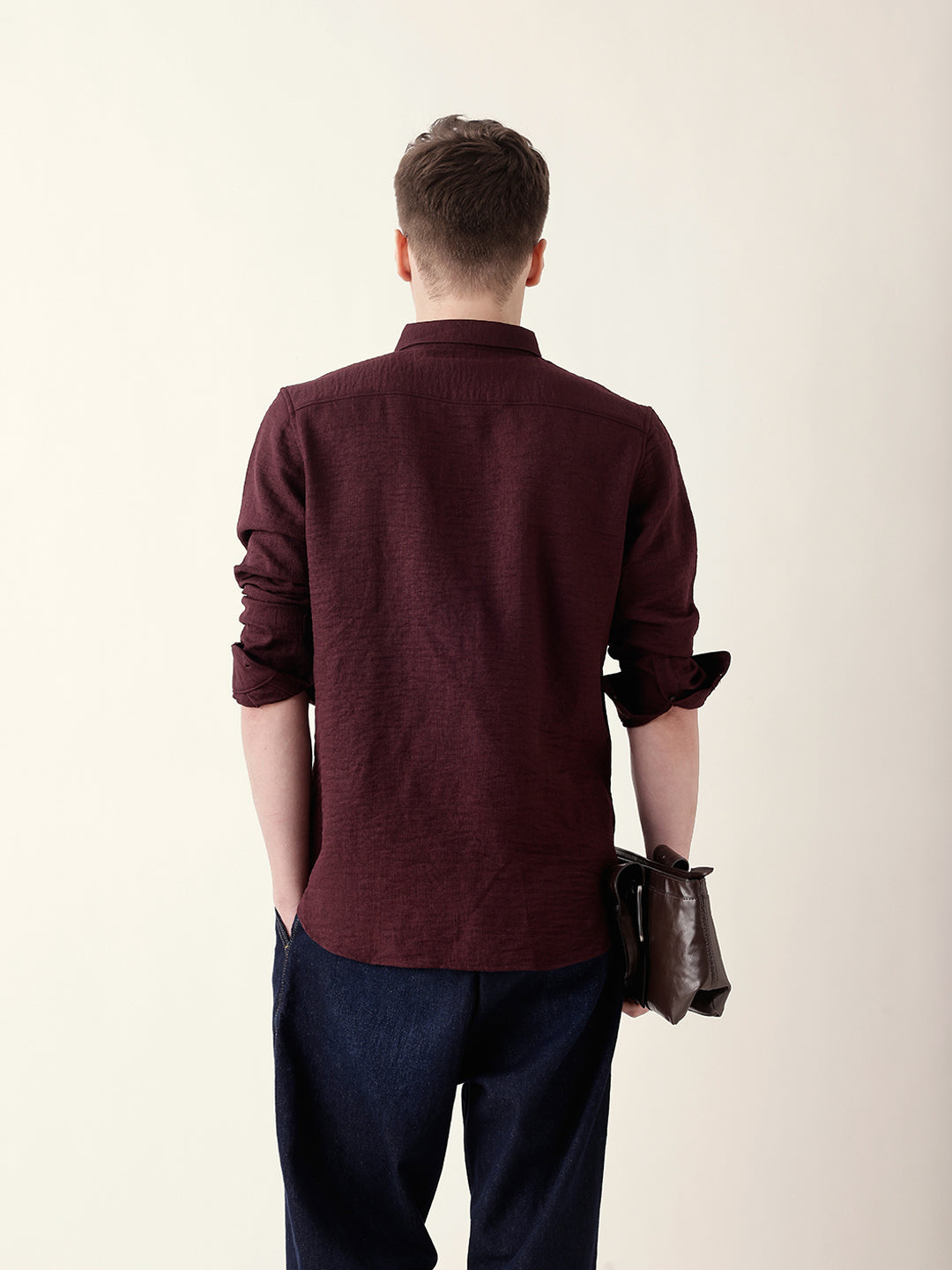 Maroon Slim Fit Casual Shirt with Woven Textured Design