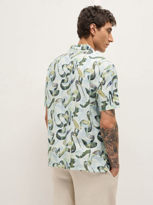Multicolor Abstract Scribble Print Relaxed Fit Cuban Collar Casual Shirt
