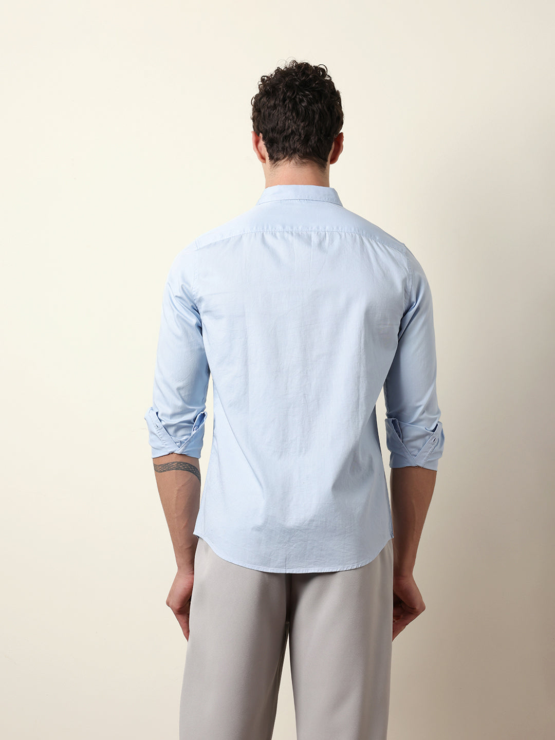 Light Blue Solid Cotton Slim Fit Casual Shirt