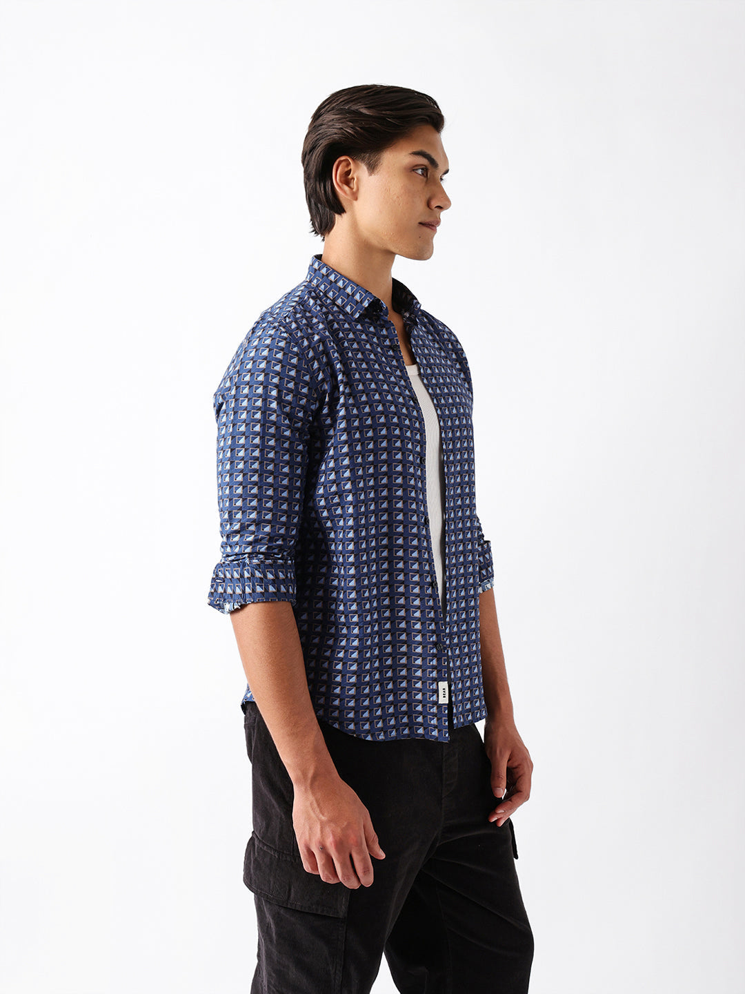 Blue Regular Fit Geometric Print Casual Shirt