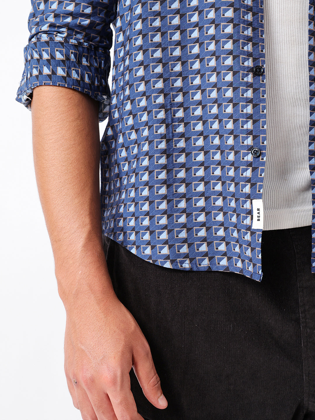 Blue Regular Fit Geometric Print Casual Shirt