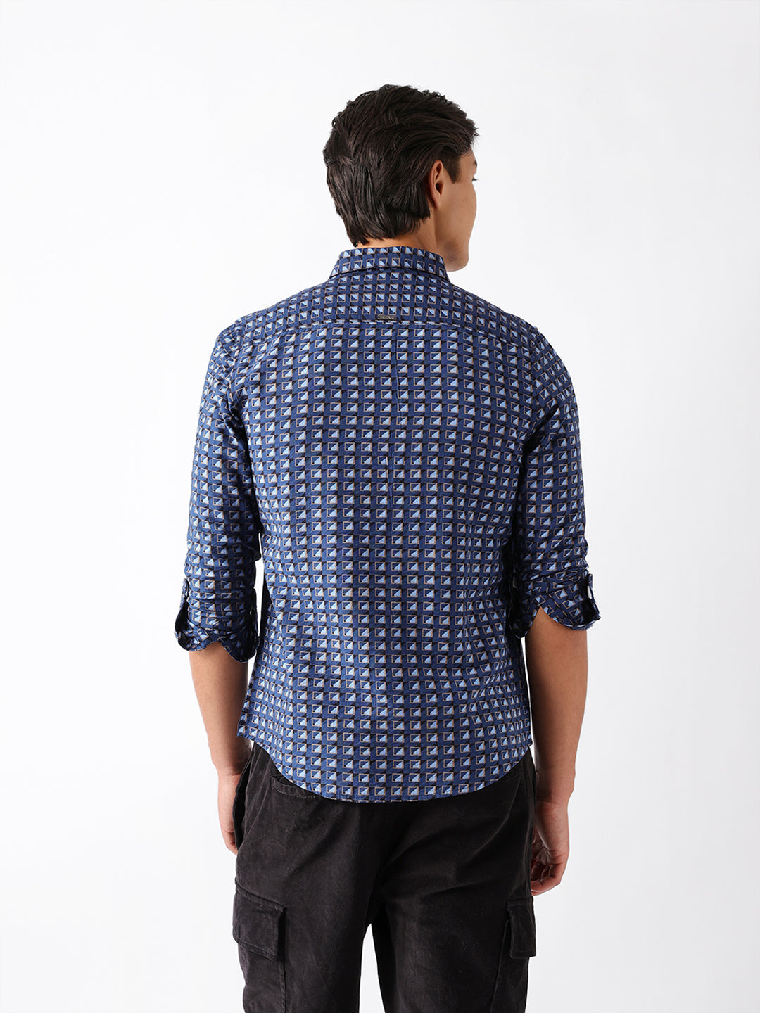 Blue Regular Fit Geometric Print Casual Shirt