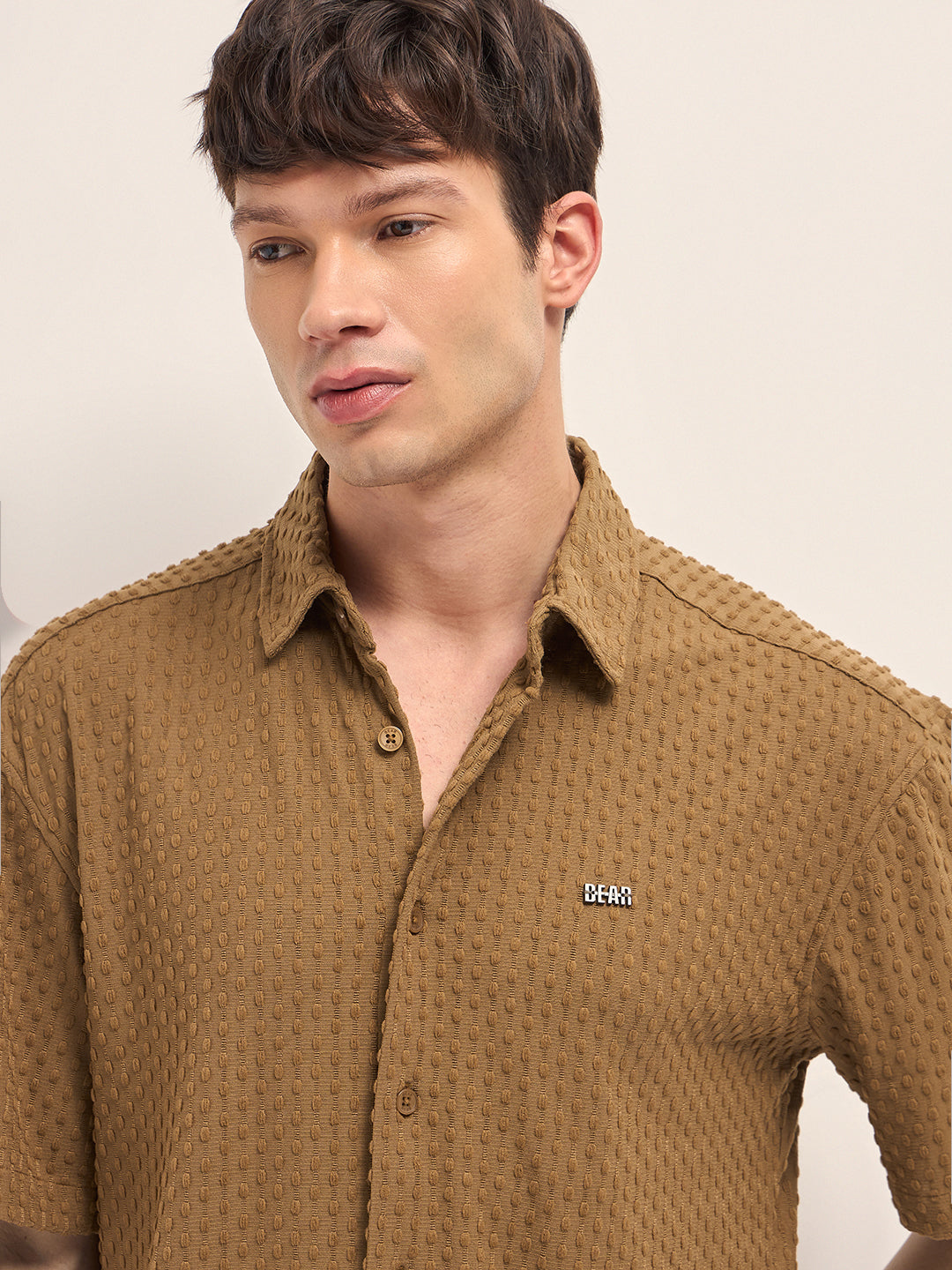 Mustard Textured Woven Oversized Fit Half Sleeve Casual Shirt