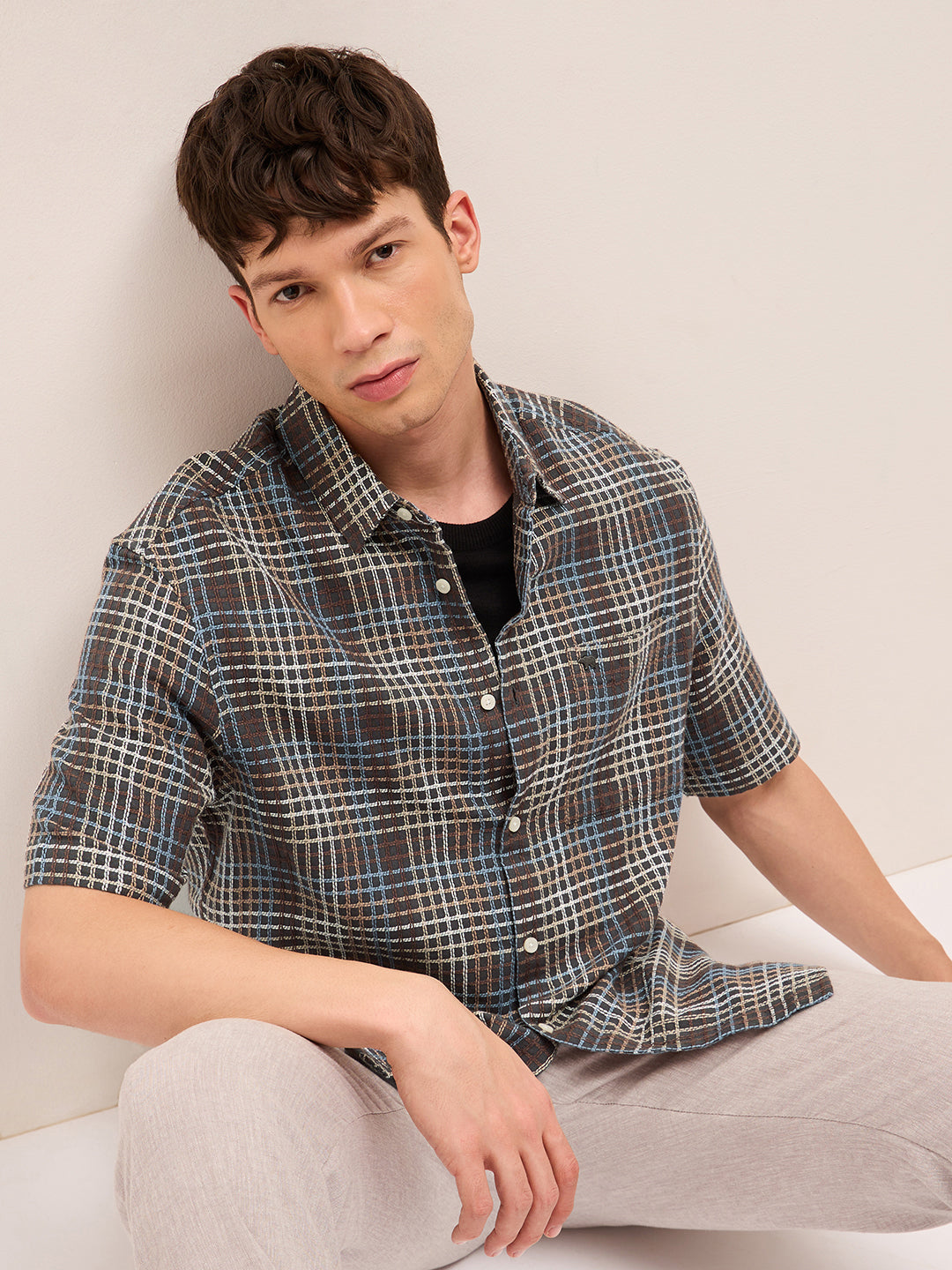Multicolor Woven Checkered Relaxed Fit Cotton Casual Shirt