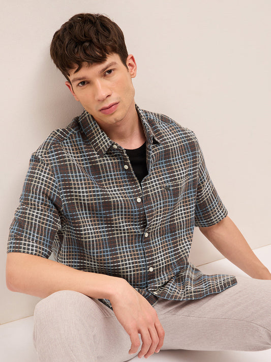 Multicolor Woven Checkered Relaxed Fit Cotton Casual Shirt