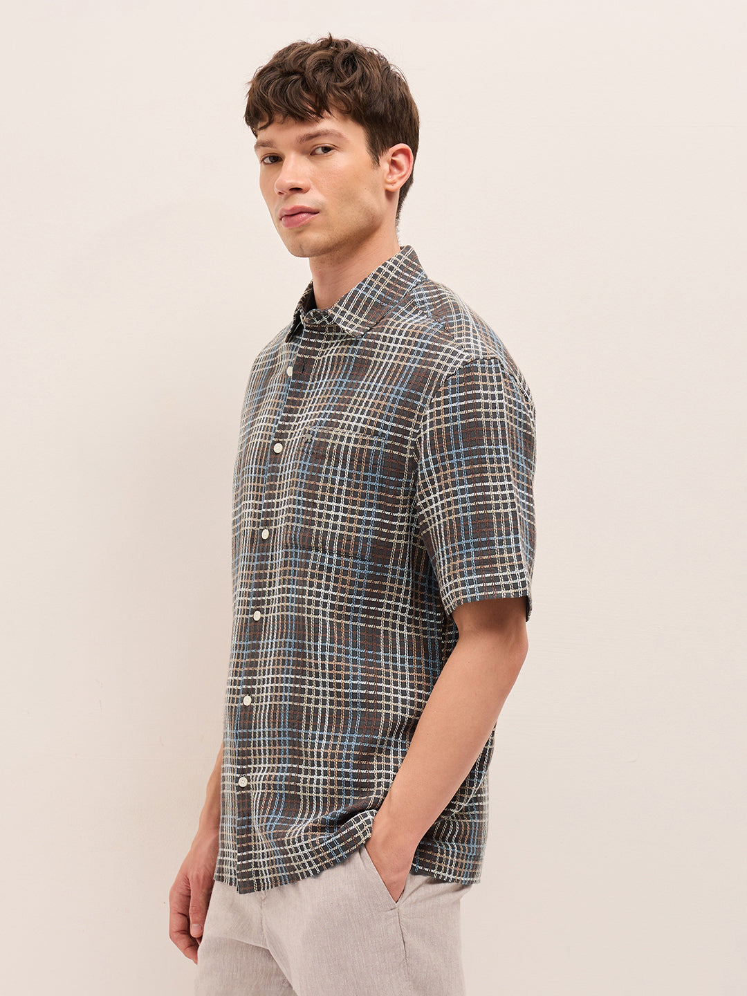 Multicolor Woven Checkered Relaxed Fit Cotton Casual Shirt