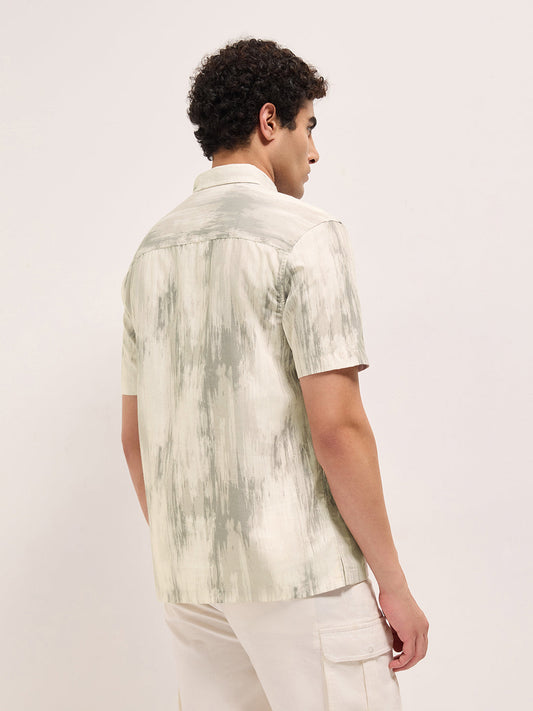 Grey & Cream Relaxed Fit Casual Shirt with Vertical Brushstroke Print