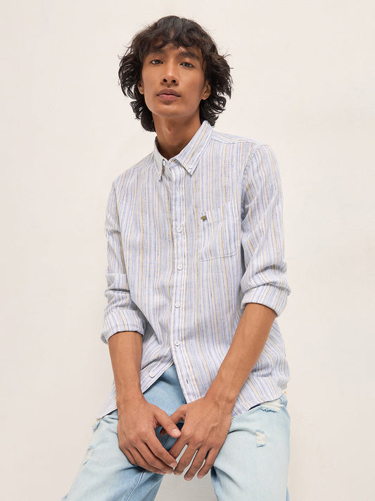 Blue Vertical Stripes Slim Fit Casual Shirt
