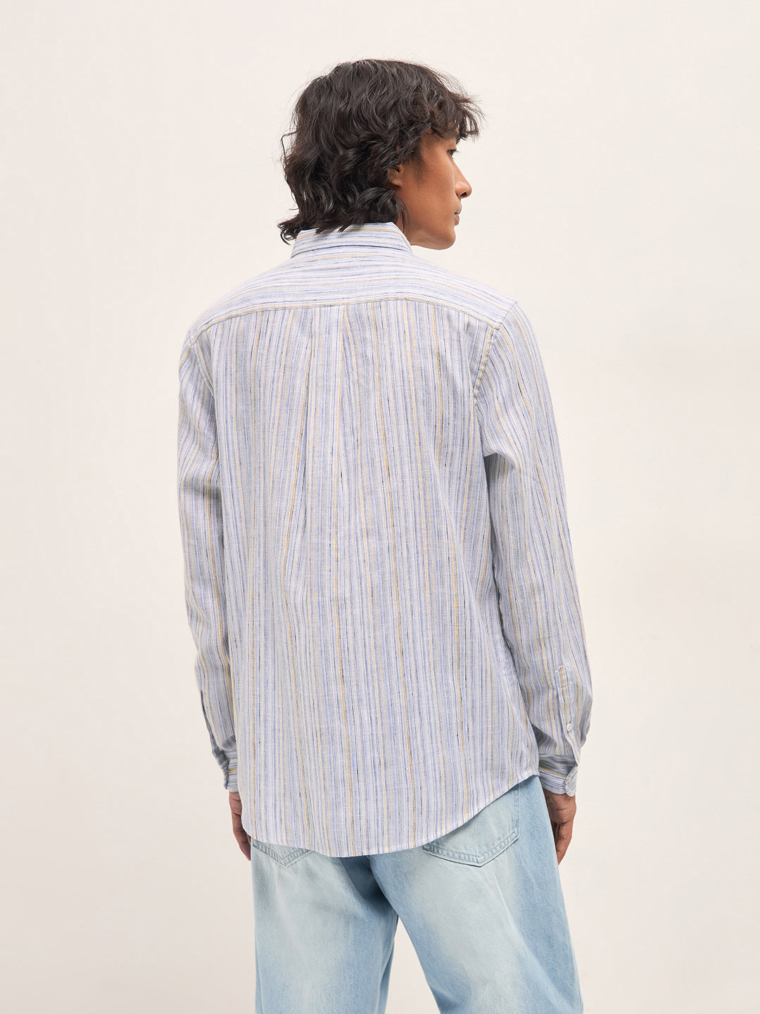 Blue Vertical Stripes Slim Fit Casual Shirt