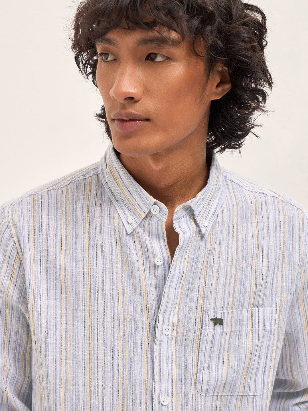 Blue Vertical Stripes Slim Fit Casual Shirt
