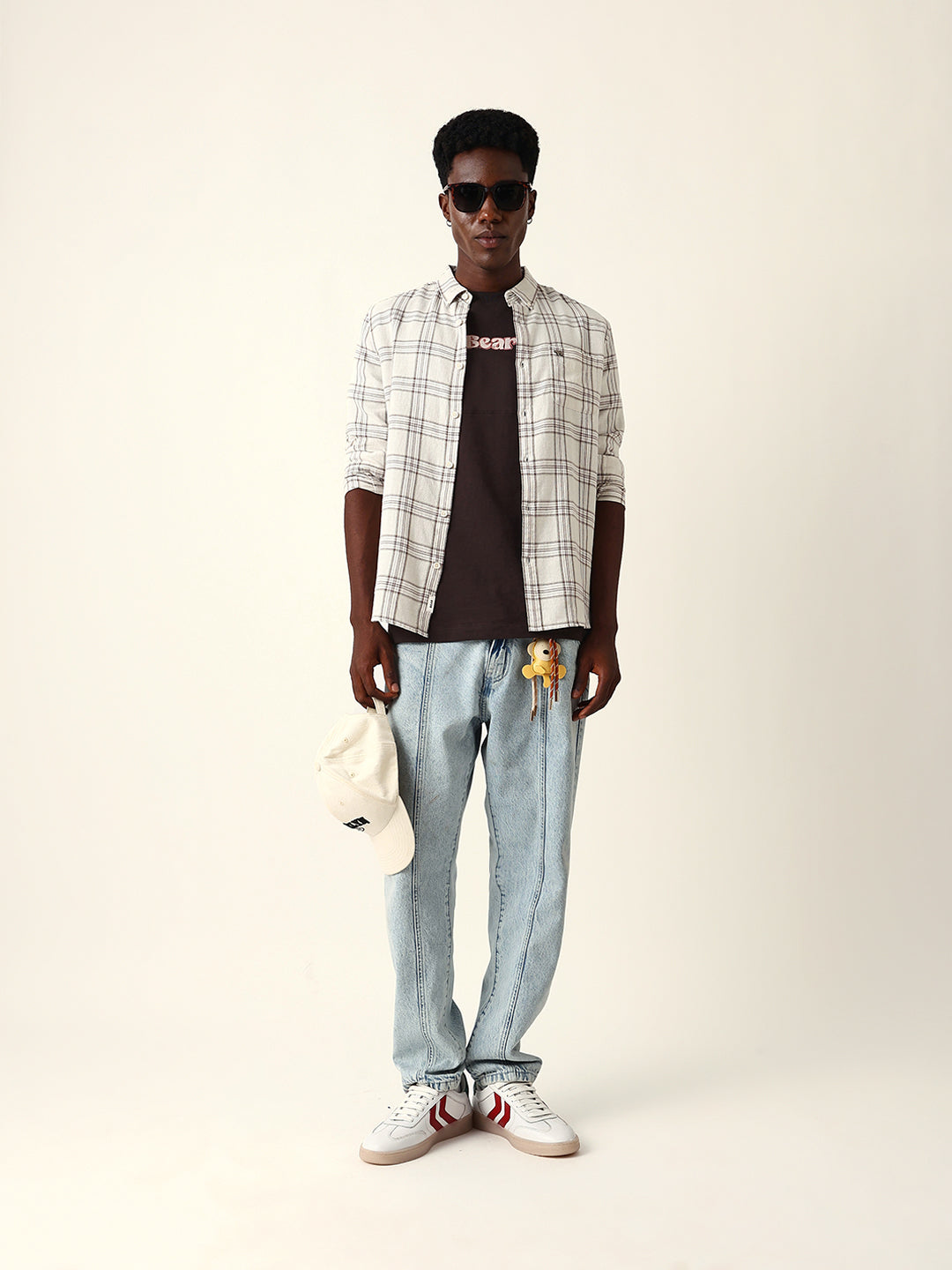 Cream & Brown Woven Checked Slim Fit Casual Shirt