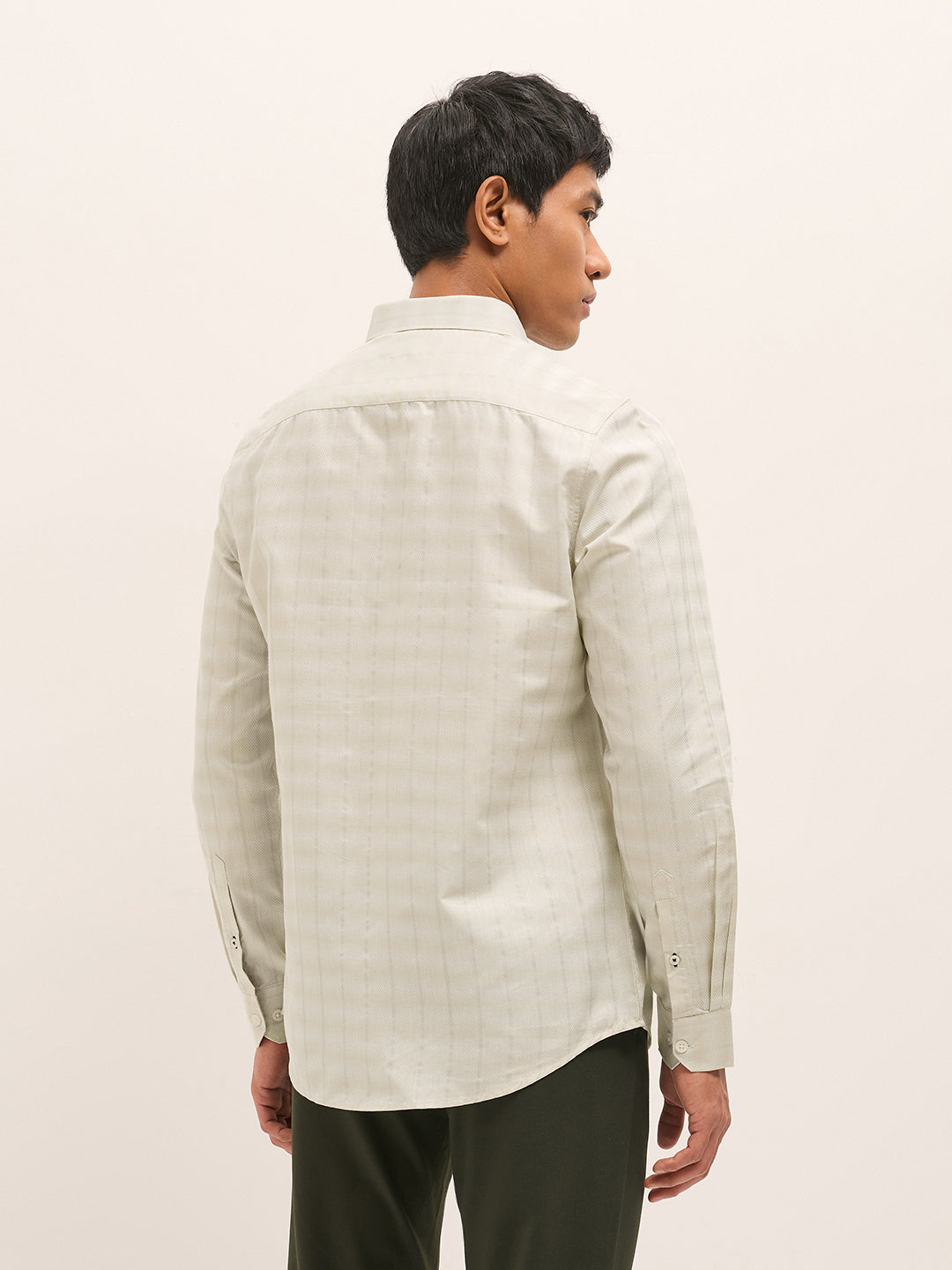 Light Green Woven Stripe Tailored Fit Formal Shirt