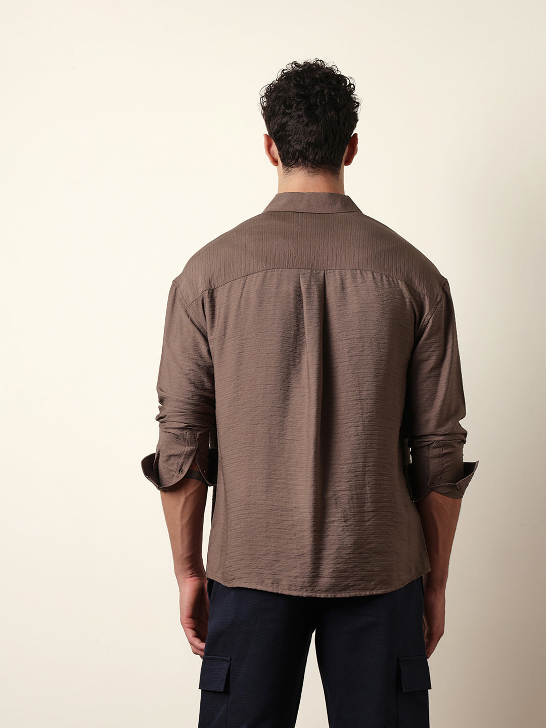 Brown Viscose Herringbone Design Relax Fit Casual shirt