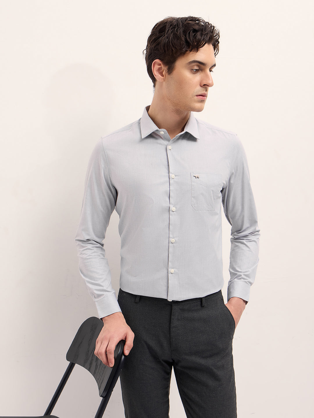 Grey Solid Tailored Fit Formal Shirt