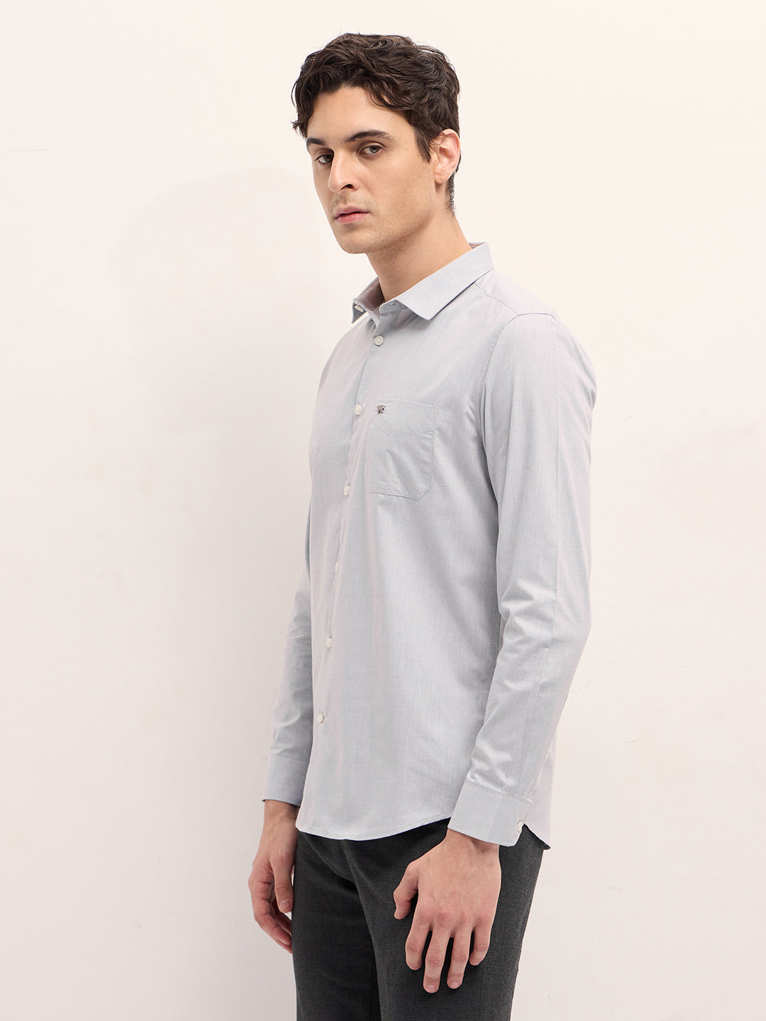 Grey Solid Tailored Fit Formal Shirt