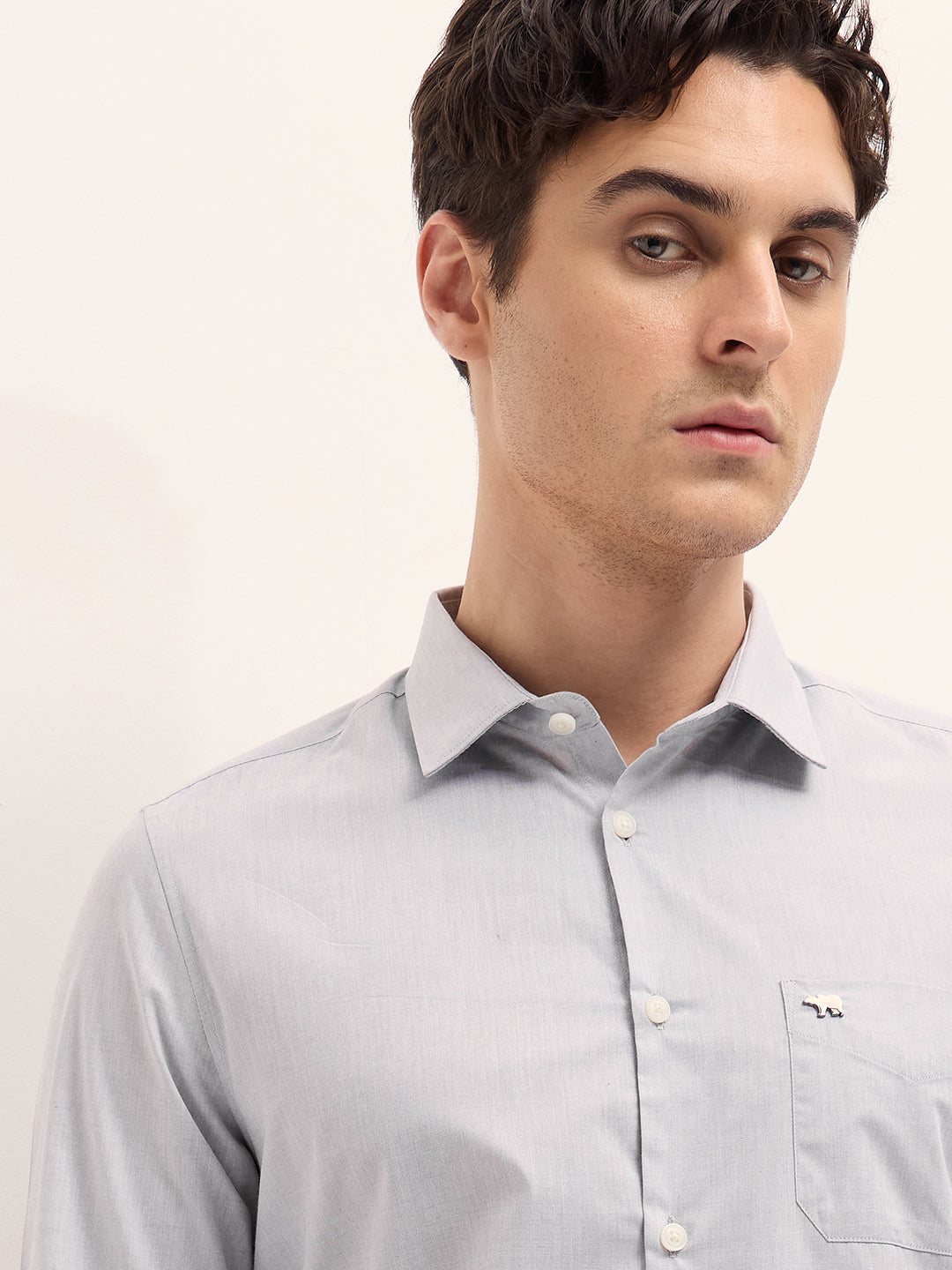Grey Solid Tailored Fit Formal Shirt