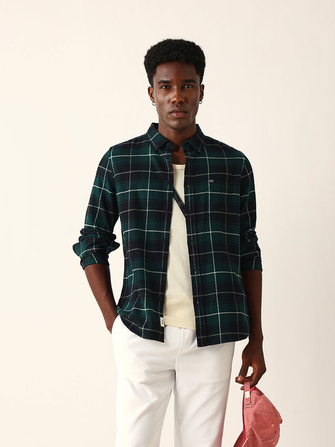 Dark Green & Black Flannel Checked Slim Fit Casual Shirt