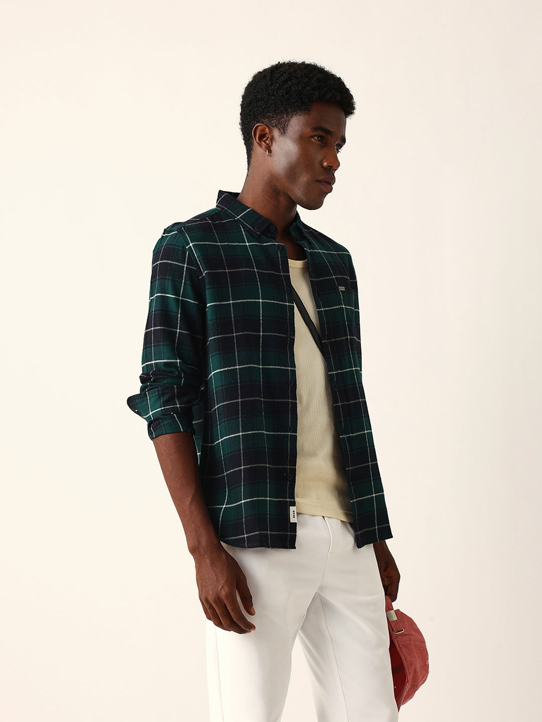 Dark Green & Black Flannel Checked Slim Fit Casual Shirt