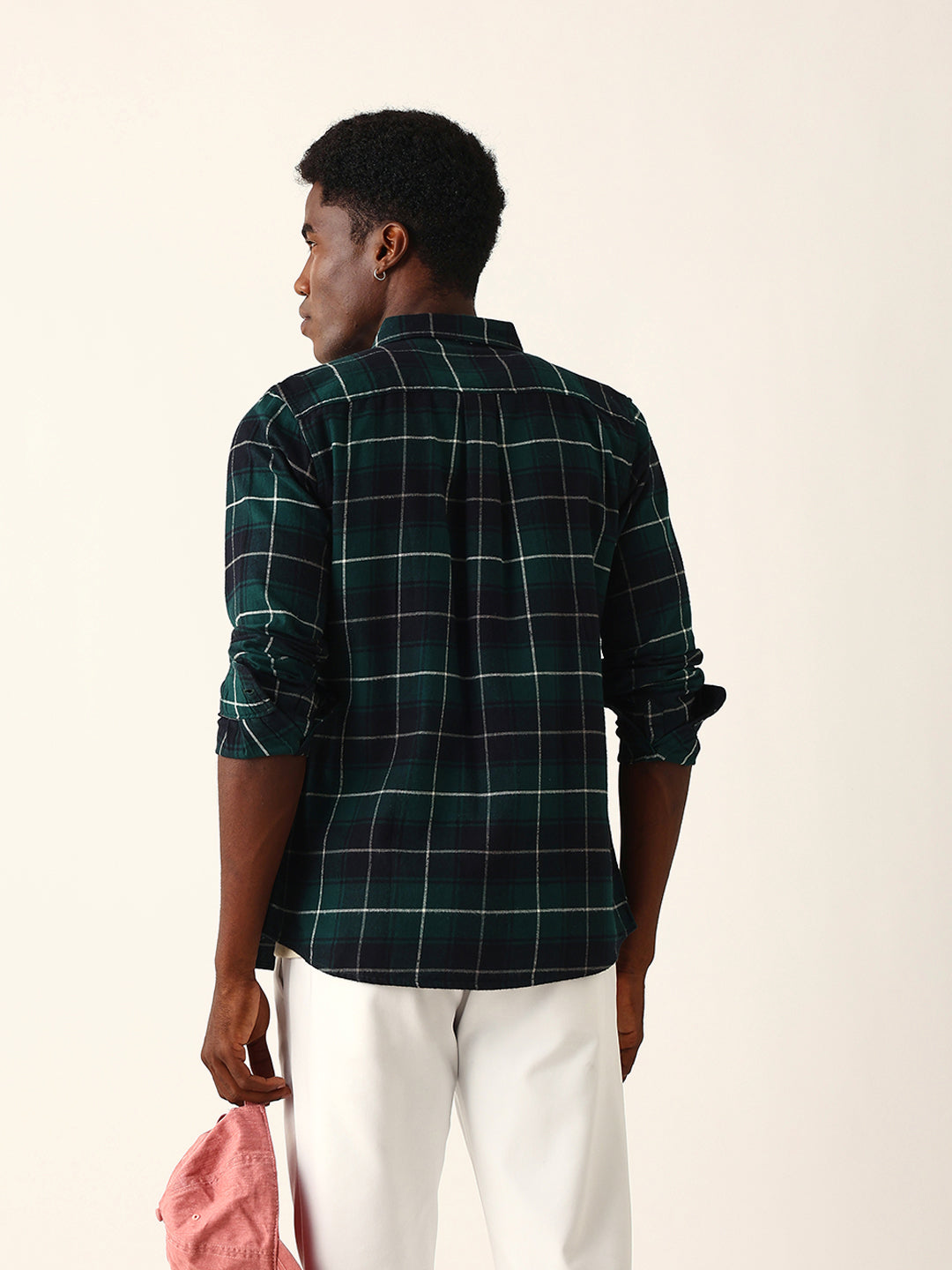 Dark Green & Black Flannel Checked Slim Fit Casual Shirt